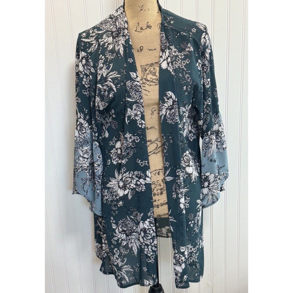 Maurice Floral Mixed Print Kimono Cover Blue Teal Size L